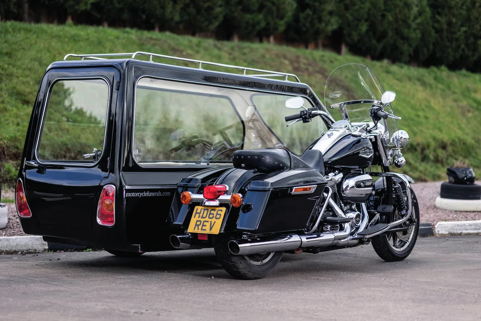 The Harley-Davidson Road King motorcycle hearse