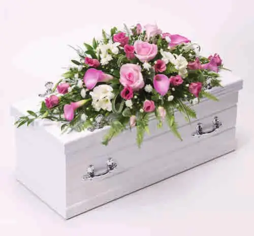 Children’s casket spray, pink, from our children’s flowers