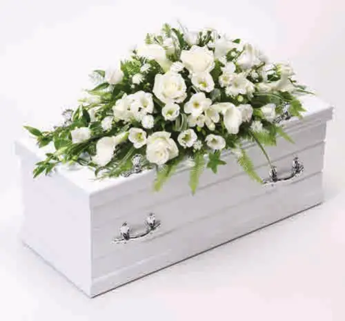 Children’s casket spray, white, from our children’s flowers