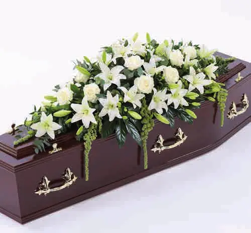 Lily and rose coffin spray, white, from our coffin sprays and garlands