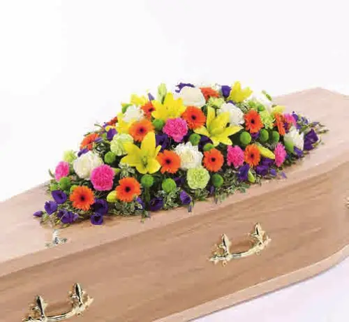 Pink garden coffin spray, from our coffin sprays and garlands
