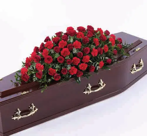 Rose and carnation coffin spray, red, from our coffin sprays and garlands