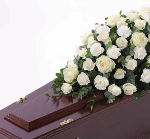 Rose and carnation coffin spray, white, from our coffin sprays and garlands