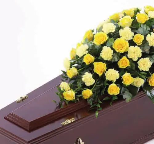 Rose and carnation coffin spray, yellow, from our coffin sprays and garlands