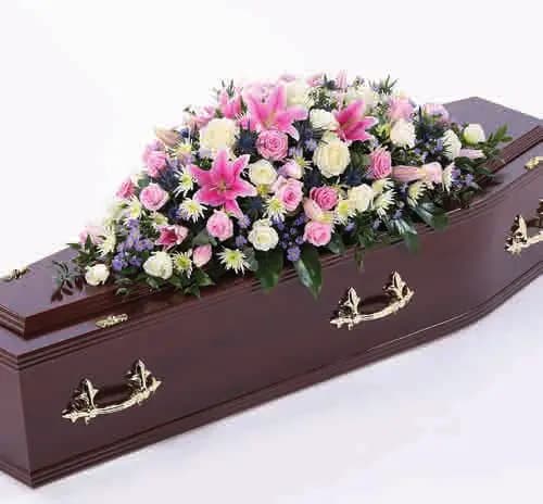Rose and eryngium coffin spray, from our coffin sprays and garlands