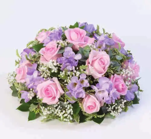 Rose and freesia posy, pink and lilac, from our posies