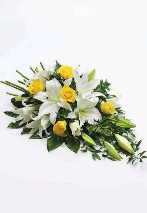 Rose and lily spray, yellow and white, from our sprays