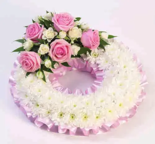 Traditional wreath, pink and white, from our wreaths