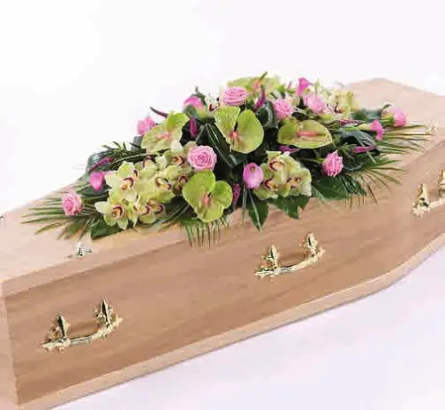 Vibrant coffin spray, from our coffin sprays and garlands